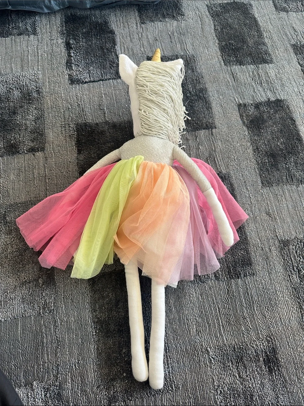 Pottery Barn Kids Unicorn Doll with Pink, Peach, Lime, White and Gold